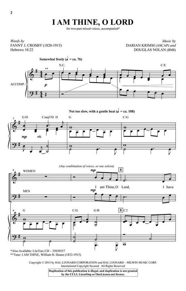 Fanny J. Crosby_Darian Krimm_Douglas Nolan, I Am Thine, O Lord&nbsp;&nbsp;2-Part Mixed&nbsp;&nbsp;Chorpartitur