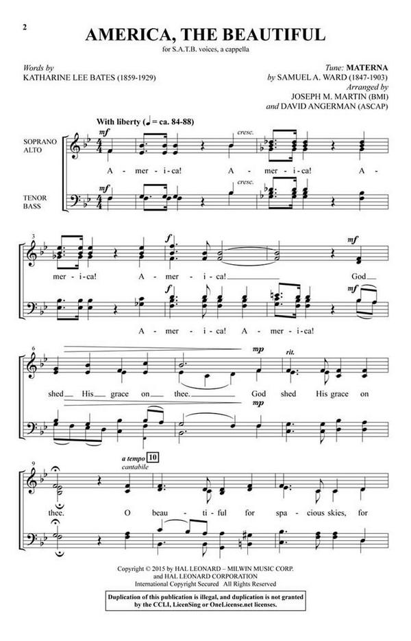 America, the Beautiful&nbsp;&nbsp;SATB a Cappella&nbsp;&nbsp;Chorpartitur