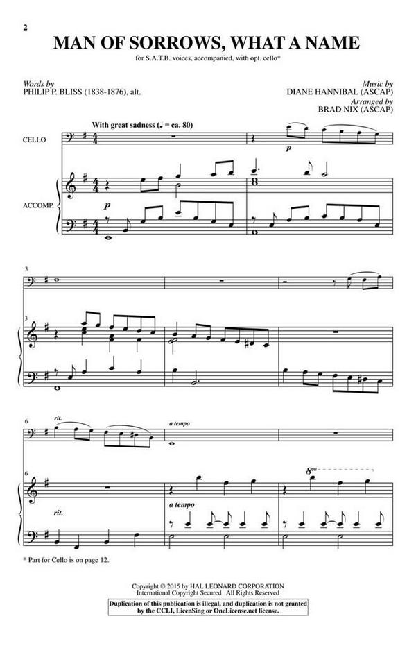 Philip P. Bless_Diane Hannibal, Man of Sorrows, What a Name&nbsp;&nbsp;SATB and opt. Cello&nbsp;&nbsp;Chorpartitur