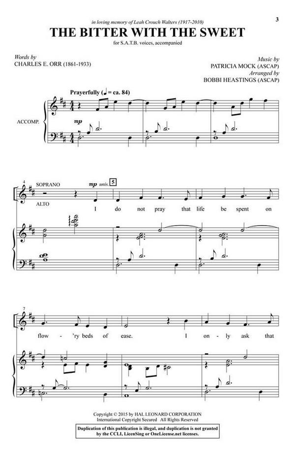 Patricia Mock, The Bitter with the Sweet&nbsp;&nbsp;SATB&nbsp;&nbsp;Chorpartitur