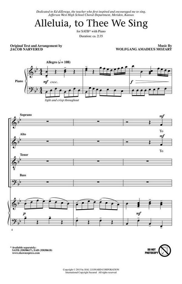 Alleluia, To Thee We Sing&nbsp;&nbsp;SATB&nbsp;&nbsp;Chorpartitur