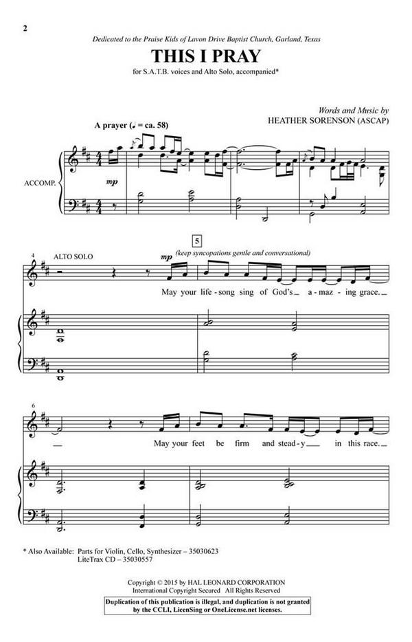 This I Pray&nbsp;&nbsp;for mixed alto solo, mixed choir and piano&nbsp;&nbsp;choral score