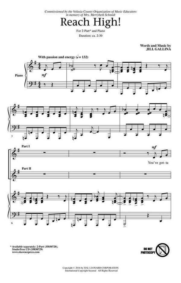 Jill Gallina, Reach High!&nbsp;&nbsp;2-Part Choir&nbsp;&nbsp;Chorpartitur