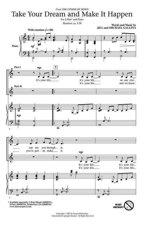Jill Gallina, Take Your Dream and Make It Happen&nbsp;&nbsp;2-Part Choir&nbsp;&nbsp;Chorpartitur
