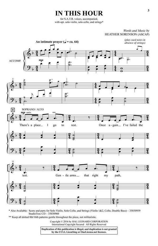 Heather Sorenson, In This Hour&nbsp;&nbsp;SATB&nbsp;&nbsp;Chorpartitur