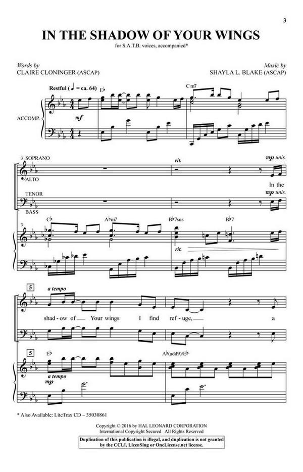Claire Cloninger_Shayla L. Blake, In the Shadow of Your Wings&nbsp;&nbsp;SATB&nbsp;&nbsp;Chorpartitur