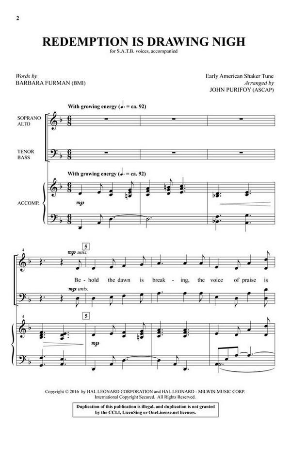 Barbara Furman_John Purifoy, Redemption Is Drawing Nigh&nbsp;&nbsp;SATB&nbsp;&nbsp;Chorpartitur