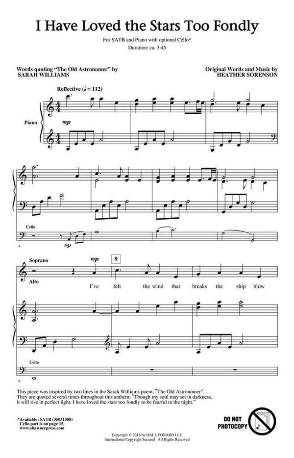 Heather Sorenson, I Have Loved the Stars Too Fondly&nbsp;&nbsp;SATB&nbsp;&nbsp;Chorpartitur