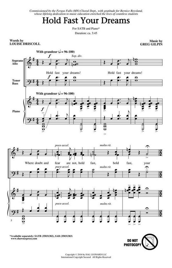 Greg Gilpin, Hold Fast Your Dreams&nbsp;&nbsp;SATB&nbsp;&nbsp;Chorpartitur
