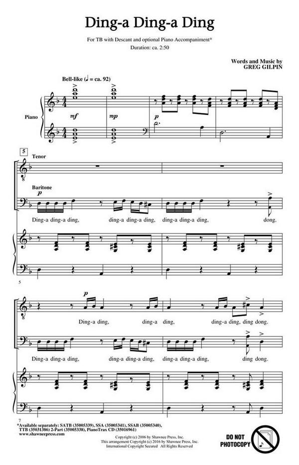 Greg Gilpin, Ding-A Ding-A Ding&nbsp;&nbsp;TB&nbsp;&nbsp;Chorpartitur