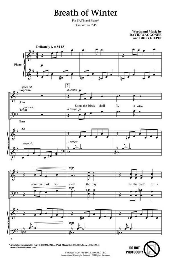 David Waggoner_Greg Gilpin, Breath of Winter&nbsp;&nbsp;SATB&nbsp;&nbsp;Chorpartitur