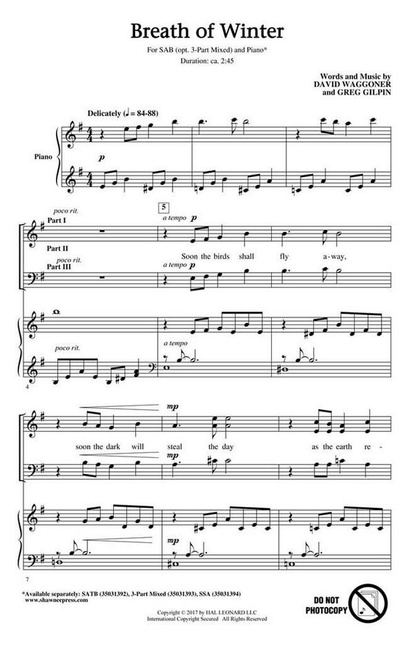 David Waggoner_Greg Gilpin, Breath of Winter&nbsp;&nbsp;3-Part Choir&nbsp;&nbsp;Chorpartitur
