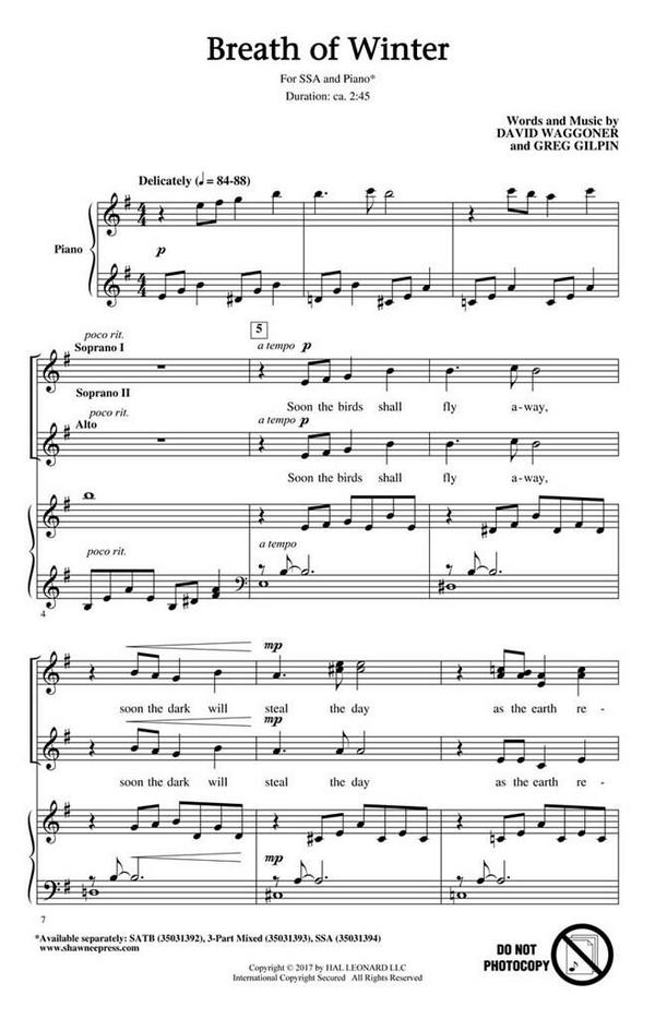 David Waggoner_Greg Gilpin, Breath of Winter&nbsp;&nbsp;SSA&nbsp;&nbsp;Chorpartitur