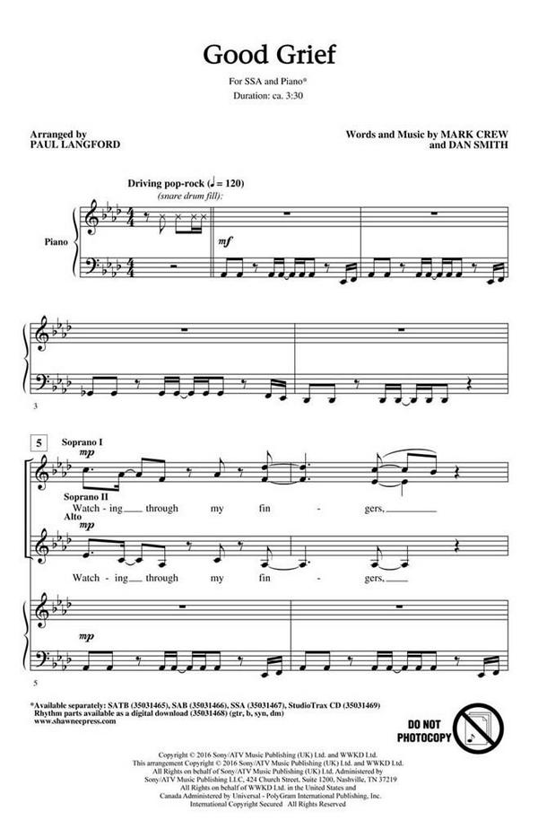 Good Grief&nbsp;&nbsp;SSA&nbsp;&nbsp;Chorpartitur