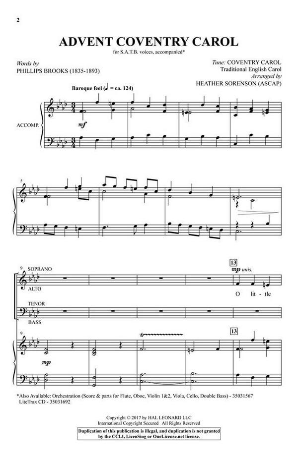 Advent Coventry Carol&nbsp;&nbsp;SATB&nbsp;&nbsp;Chorpartitur