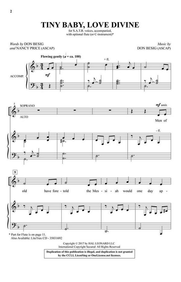 Don Besig_Nancy Price, Tiny Baby, Love Divine&nbsp;&nbsp;SATB and opt. Flute&nbsp;&nbsp;Chorpartitur