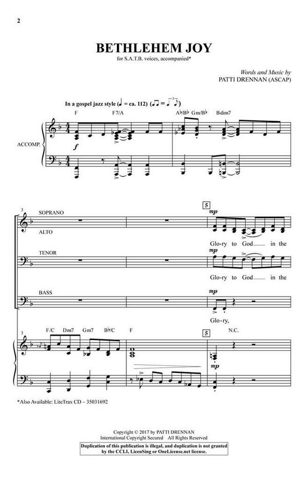 Patti Drennan, Bethlehem Joy&nbsp;&nbsp;SATB&nbsp;&nbsp;Chorpartitur