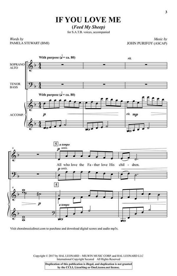 Pamela Stewart_John Purifoy, If You Love Me (Feed My Sheep)&nbsp;&nbsp;SATB&nbsp;&nbsp;Chorpartitur