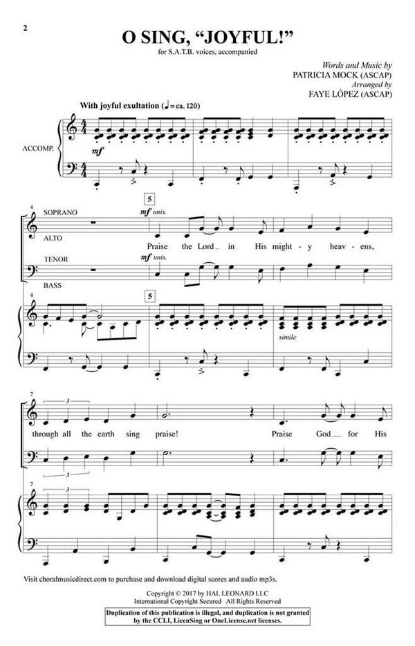 Patricia Mock, O Sing, Joyful!&nbsp;&nbsp;SATB&nbsp;&nbsp;Chorpartitur