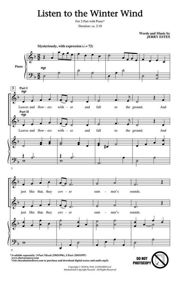 Jerry Estes, Listen to the Winter Wind&nbsp;&nbsp;2-Part Choir&nbsp;&nbsp;Chorpartitur