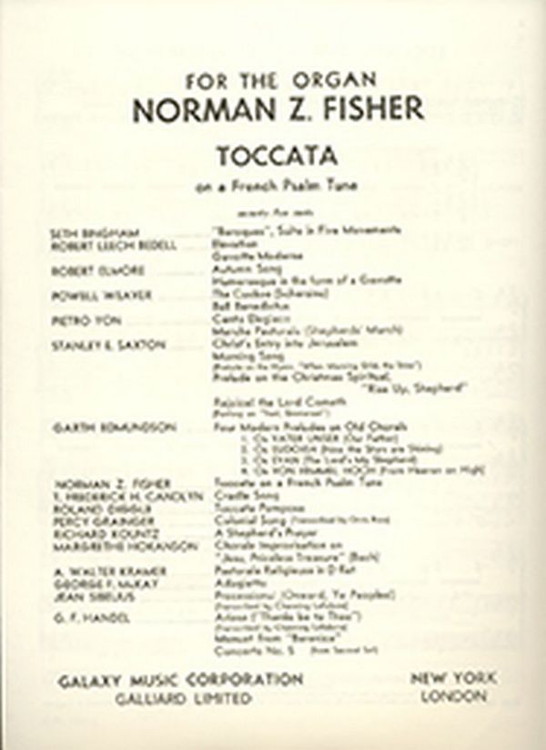 Norman Fisher, Toccata on A French Psalm Tune&nbsp;&nbsp;Orgel&nbsp;&nbsp;Buch