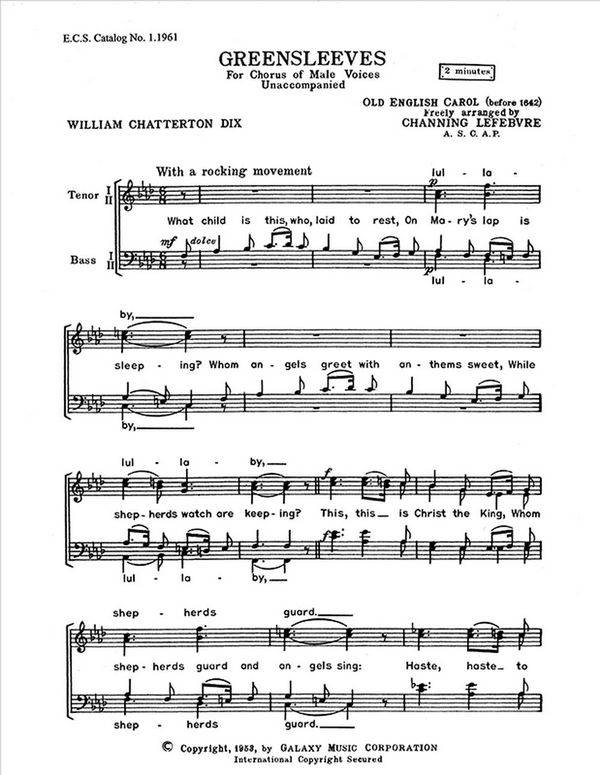 Greensleeves&nbsp;&nbsp;TTBB a Cappella&nbsp;&nbsp;Stimme