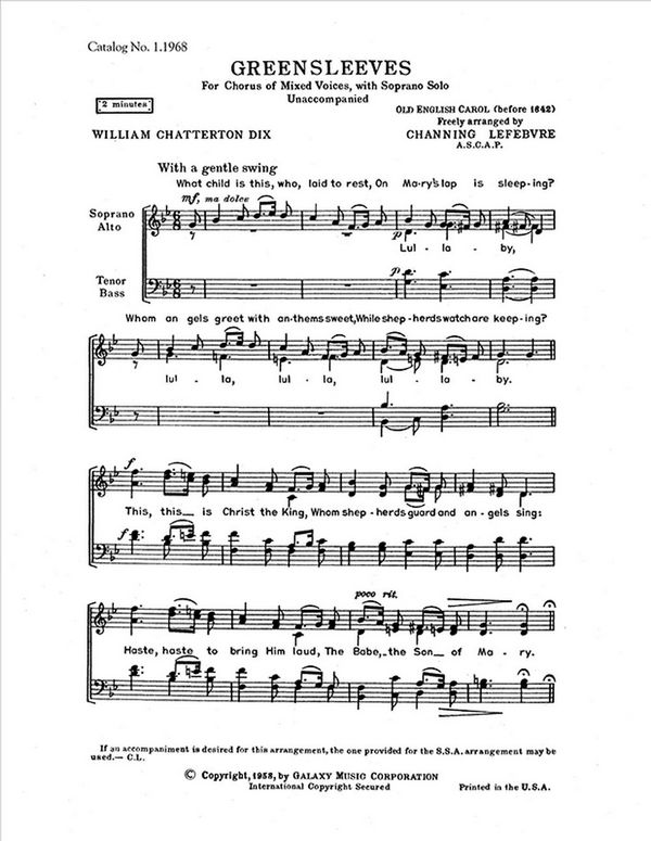 Greensleeves&nbsp;&nbsp;SATB and Soprano Solo&nbsp;&nbsp;Stimme