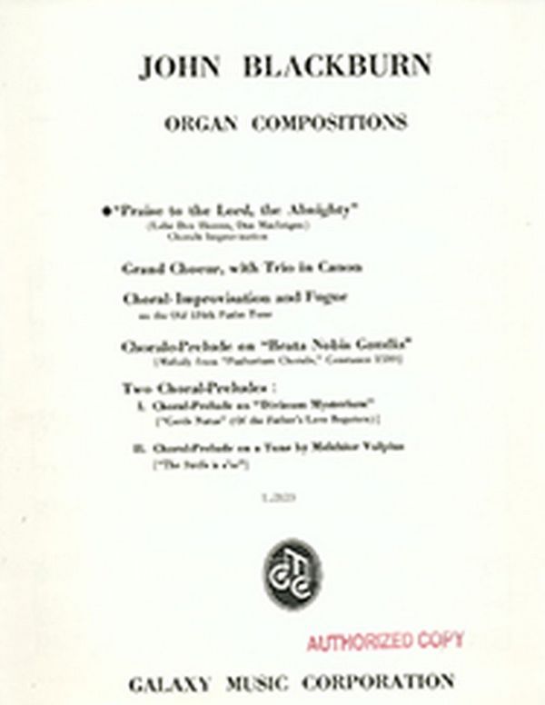 John Blackburn, The Praise to the Lord Almighty&nbsp;&nbsp;Orgel&nbsp;&nbsp;Buch