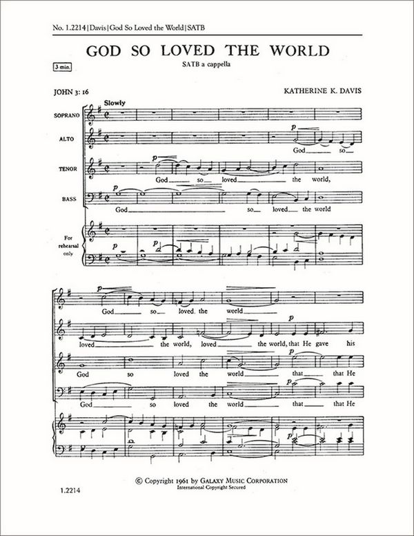 Katherine K. Davis, God So Loved The World&nbsp;&nbsp;SATB&nbsp;&nbsp;Stimme