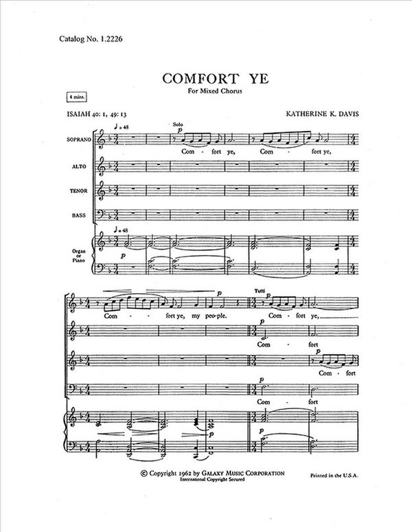 Katherine K. Davis, Comfort Ye&nbsp;&nbsp;SATB, Solo Soprano, Keyboard [Organ or Piano]&nbsp;&nbsp;Stimme
