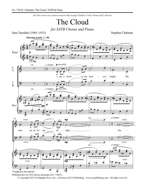 Stephen Chatman, The Cloud&nbsp;&nbsp;SATB and Piano&nbsp;&nbsp;Stimme