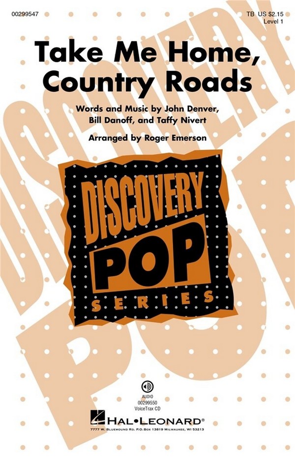 Take Me Home, Country Roads  for male choir (TB) and piano  choral score