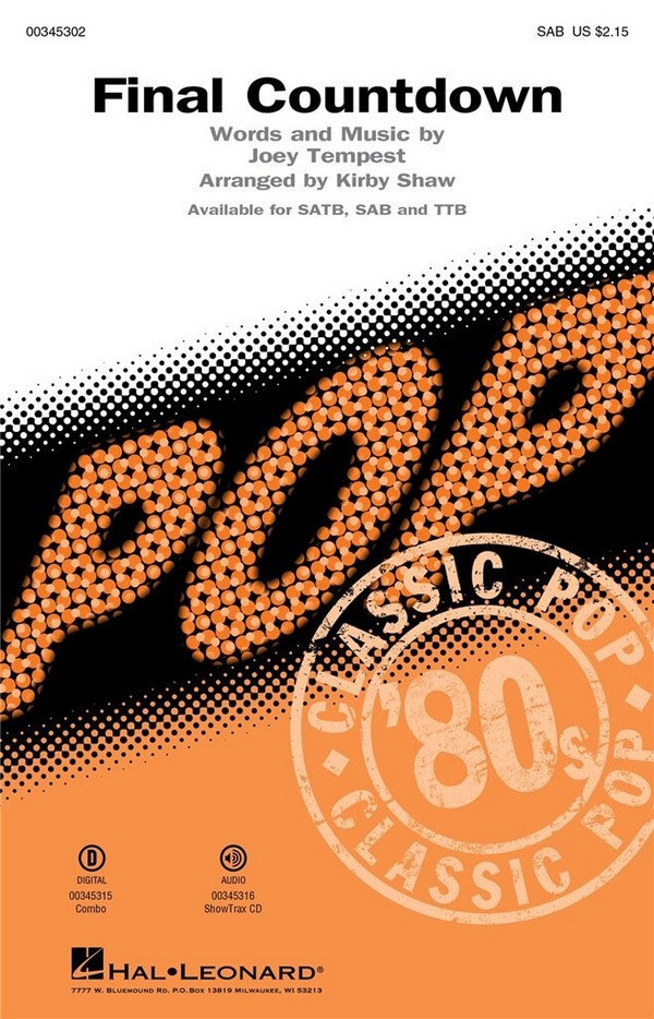 Final Countdown&nbsp;&nbsp;for mixed choir (SAB) and piano&nbsp;&nbsp;choral score