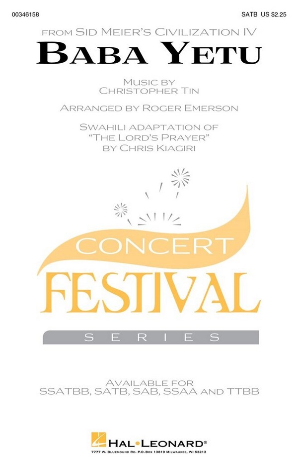 Baba Yetu&nbsp;&nbsp;for soli, mixed chorus and piano&nbsp;&nbsp;chorus score