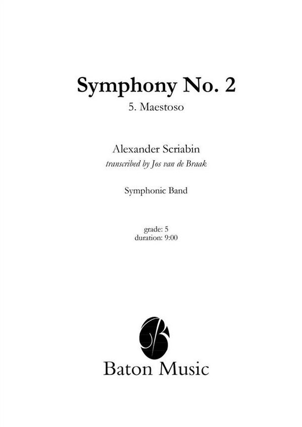Alexander Scriabin, Symphony nr. 2 c minor  Concert Band/Harmonie  Partitur + Stimmen