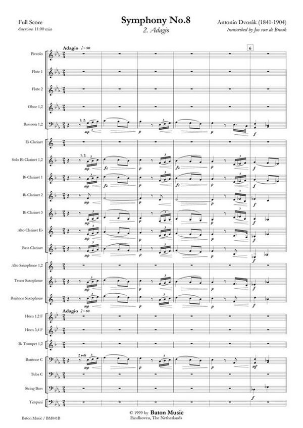 Antonín Dvorák, Symphony nr. 8 G major  Concert Band/Harmonie  Partitur + Stimmen