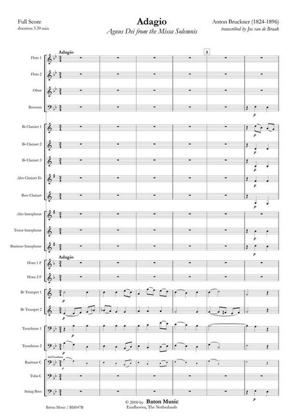 Anton Bruckner, Adagio  Concert Band/Harmonie  Partitur + Stimmen