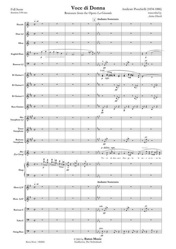 Amilcare Ponchielli, Voce di Donna  Alto and Symphonic Band  Partitur + Stimmen