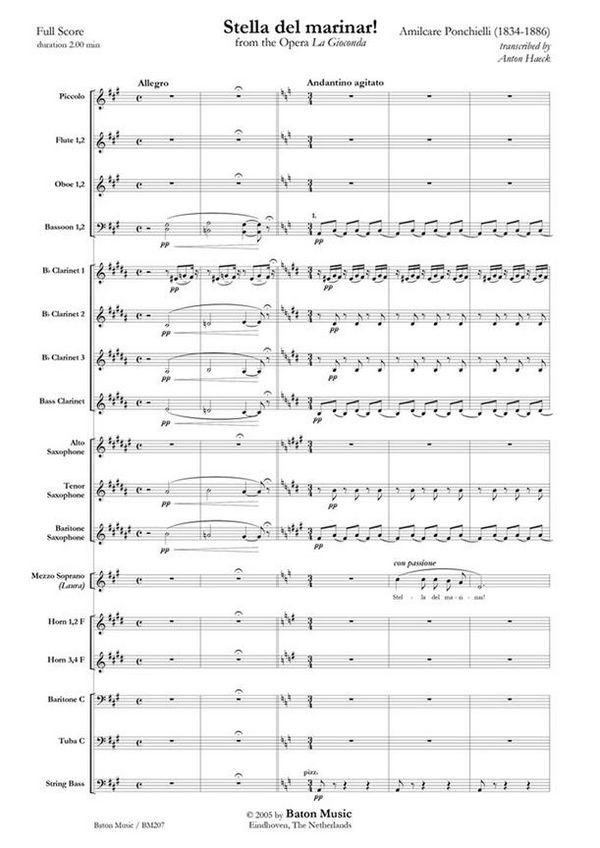 Amilcare Ponchielli, Stella del marinar!  Mezzo Soprano and Symphonic Band  Partitur + Stimmen