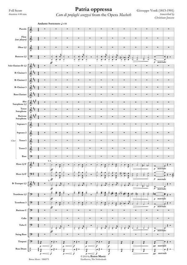 Andrea Falconieri, Passacaglia for two Trombones  Windensemble, Cello and Percussion  Partitur + Stimmen