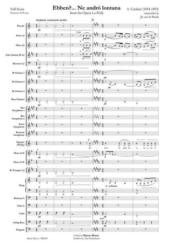 Alfredo Catalani, Ebben... Ne andrò lontana  Soprano and Symphonic Band  Partitur + Stimmen
