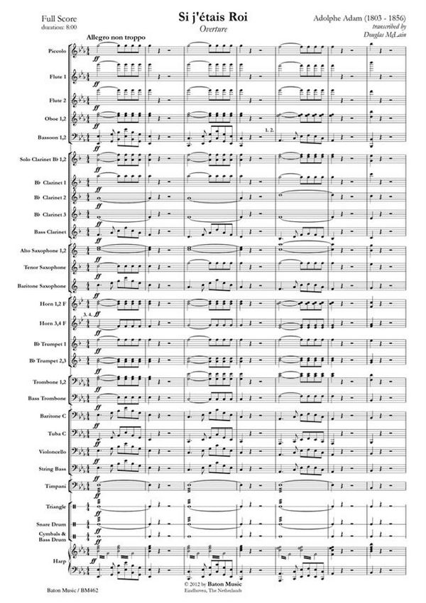 Adolphe Charles Adam, Si j 'était Roi  Concert Band/Harmonie  Partitur + Stimmen