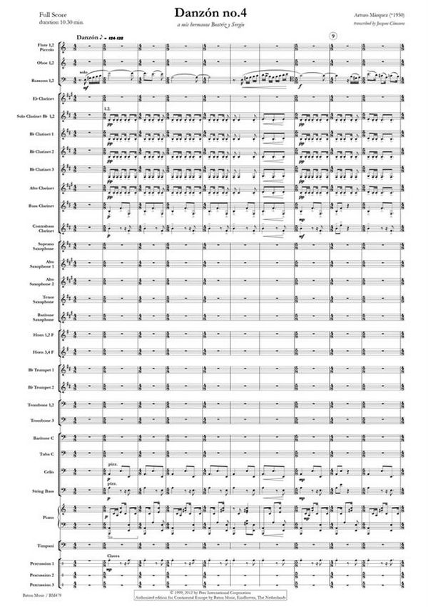 Danzón no. 4  for concert band/harmonie  score and parts