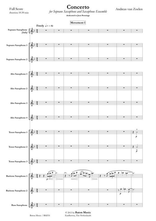 Andreas van Zoelen, Concerto  Soprano Saxophone and Saxophone Ensemble  Partitur + Stimmen