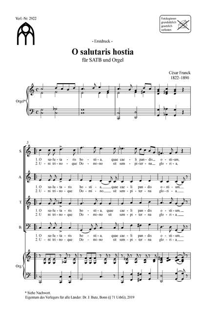 Franck, César , O salutaris hostia&nbsp;&nbsp;SATB und Orgel&nbsp;&nbsp;