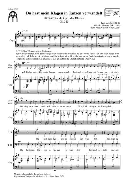 Wallrath, Klaus, Du hast mein Klagen in Tanzen verwandelt&nbsp;&nbsp;SATB und Orgel&nbsp;&nbsp;