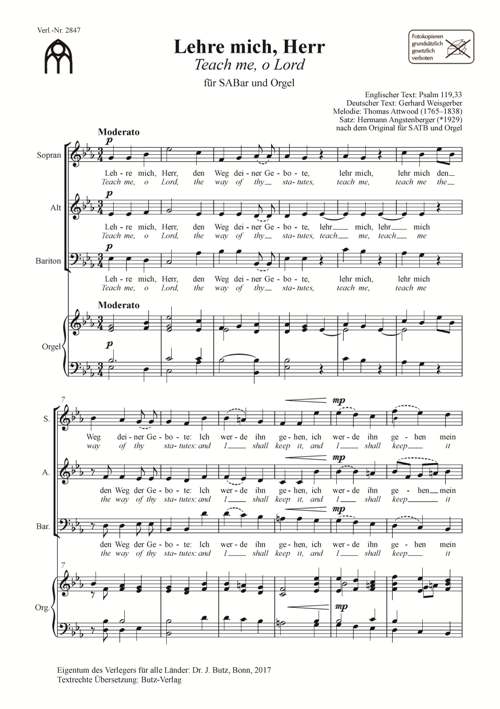 Attwood, Thomas, Lehre mich, Herr - Teach me, o Lord&nbsp;&nbsp;SABar und Orgel&nbsp;&nbsp;