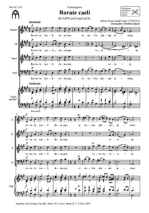 Vogler, Georg Joseph, Rorate caeli&nbsp;&nbsp;SATB und Orgel ad lib.&nbsp;&nbsp;