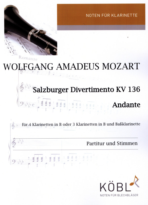 Mozart, Wolfgang Amadeus (Sieg)&nbsp;&nbsp;Salzburger Divertimento KV 136&nbsp;&nbsp;4 Klarinetten in B (3 Klar und Basskl)