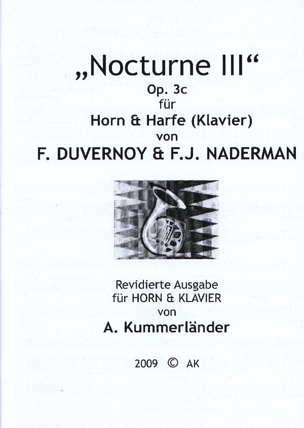 Duvernoy, Frederic (Kummerländer)&nbsp;&nbsp;Trois Nocturnes für Horn und Harfe - Nocturne III&nbsp;&nbsp;für (Natur-) Horn in F und Klavier
